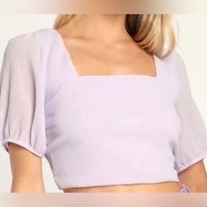 Call Your Puff Lilac Puff Sleeve Backless Lace-Up Top